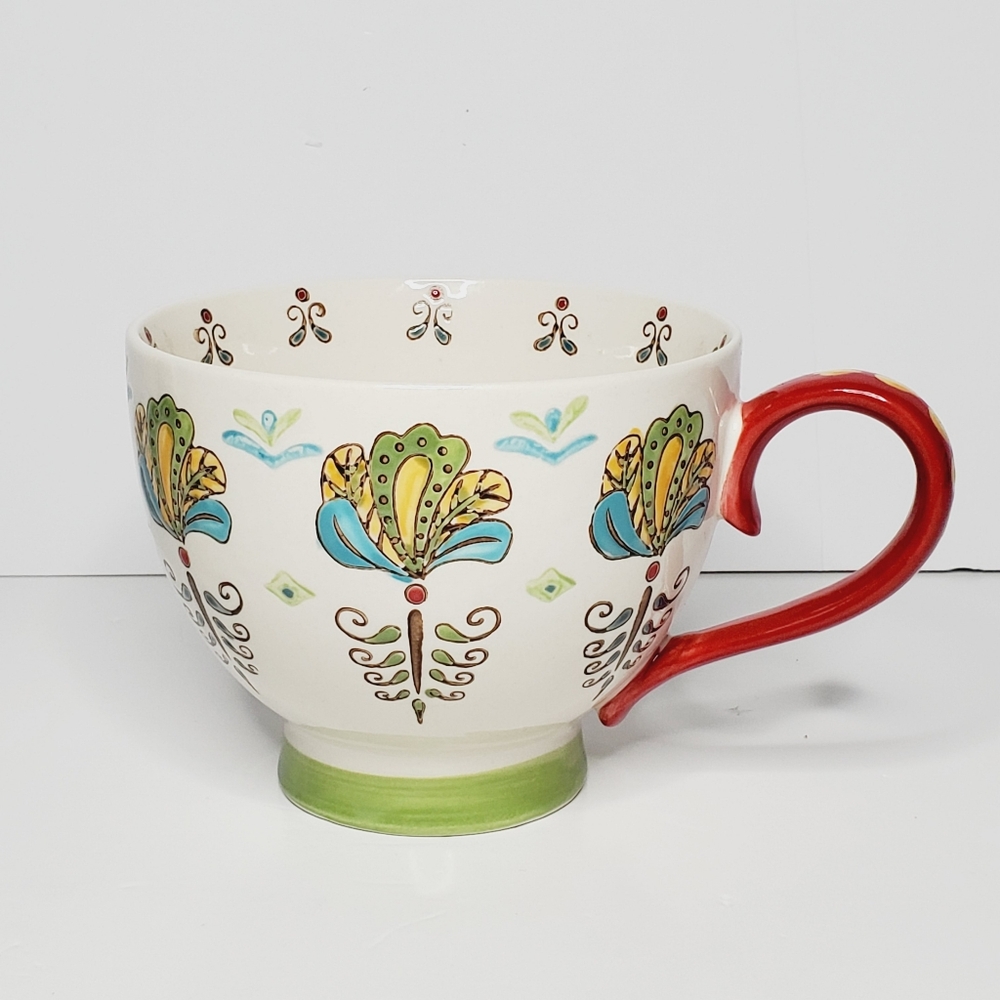 Dutch Wax Artistic Accents Hand Painted Floral Design Cup